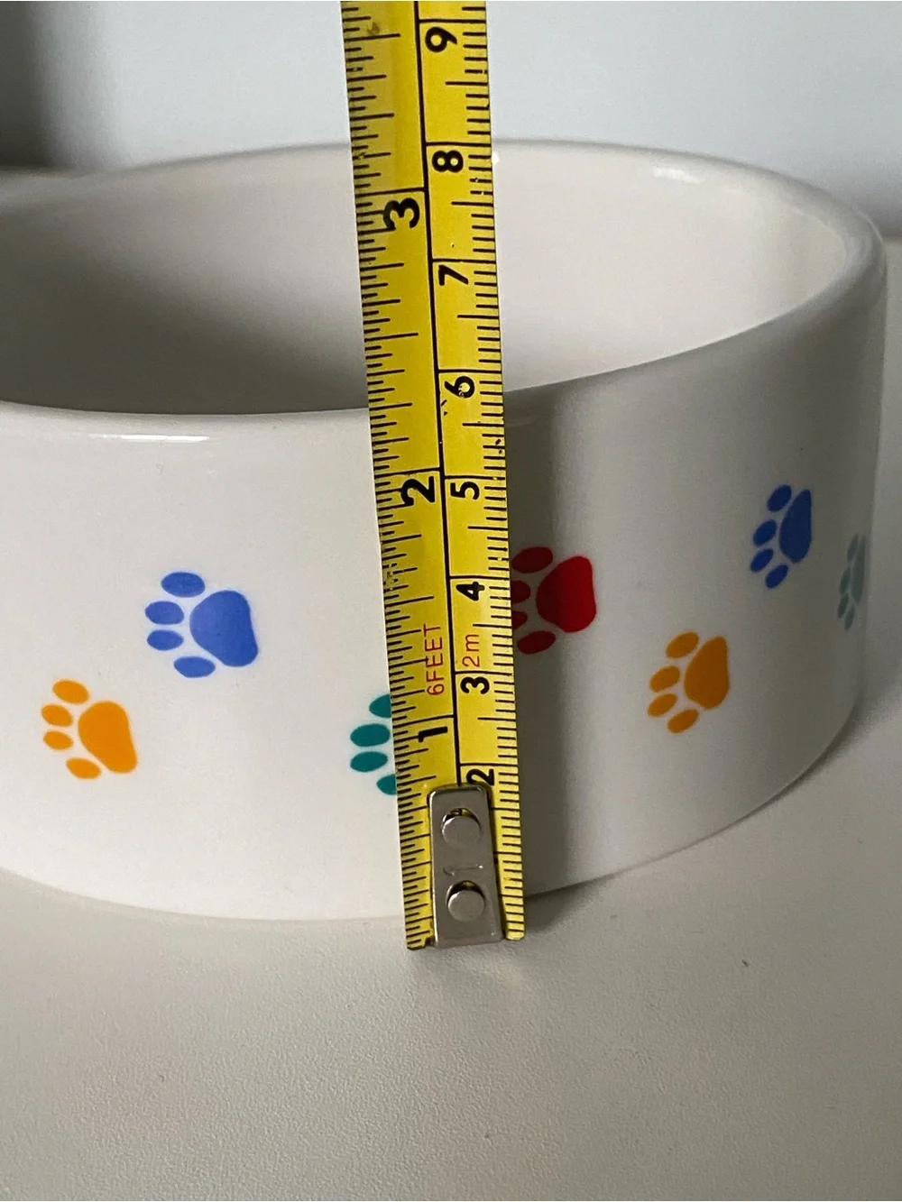 Spot Brand Dog Bowl White With Colorful Paw Prints Ceramic Pet 5” Cat Dish EUC